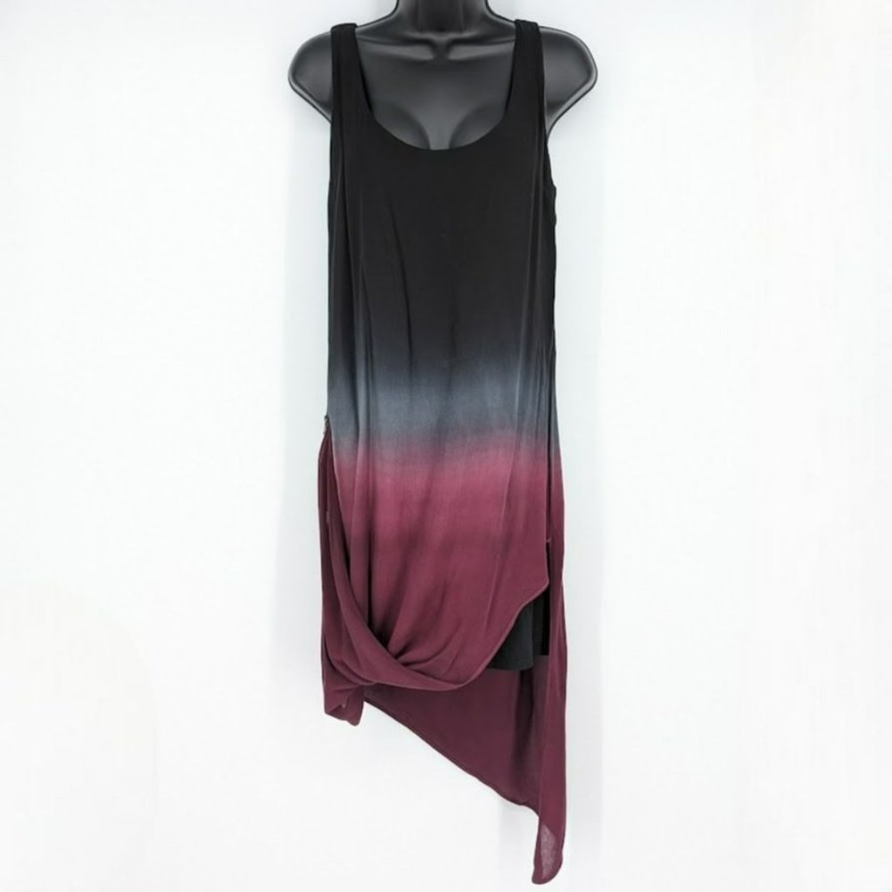 SW3 Bespoke Tank Dress XS Black Grey Red Ombre Asymmetrical Zip Sleeveless Lined